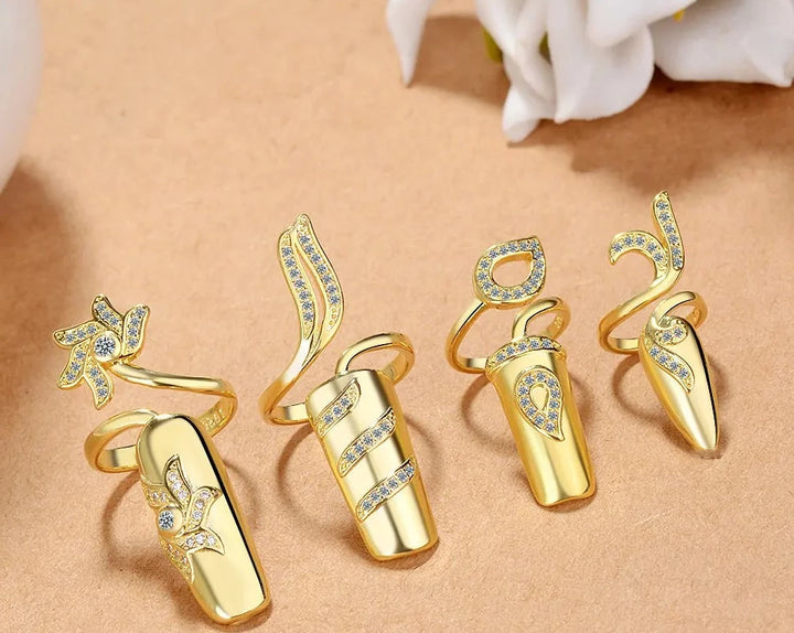 Zircon Dainty Gold&Silver Press On Nail Rings
