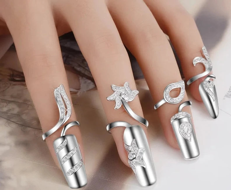 Zircon Dainty Gold&Silver Press On Nail Rings